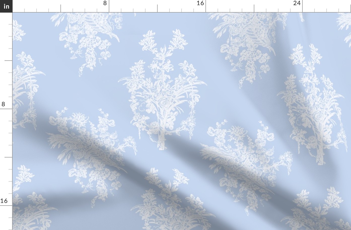 12" Blue and White Rococo Floral Damask fabric, Flowers Damask fabric,rococo fabric 