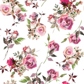 12" pink roses watercolor florals 