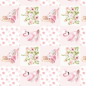 8”  Ballett Dance - Little Ballerinas and Cute Animals Patchwork - baby girls quilt cheater quilt fabric - spring animals flower fabric, baby fabric, cheater quilt fabric 