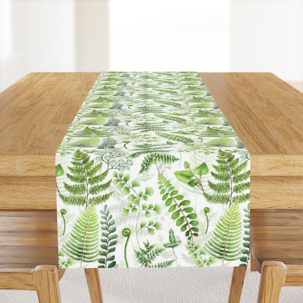 12" Woodland green forest botanical - fern leaves on white