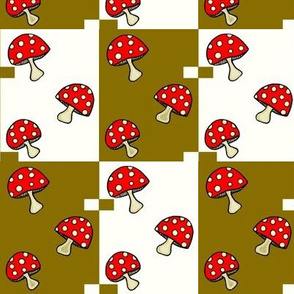 Fly Agaric fungus / Red polka-dot mushroom -gold squares 