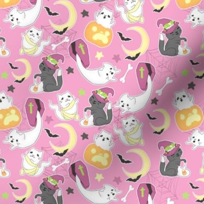 Pink Halloween Cats with Ghosts