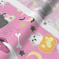 Pink Halloween Cats with Ghosts