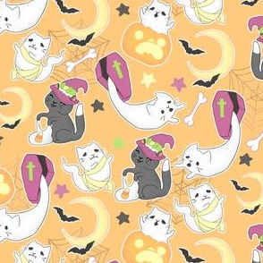 Orange Halloween Cats with Ghosts