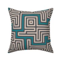 Vintage maze rounded lines teal cream