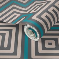 Vintage maze rounded lines teal cream