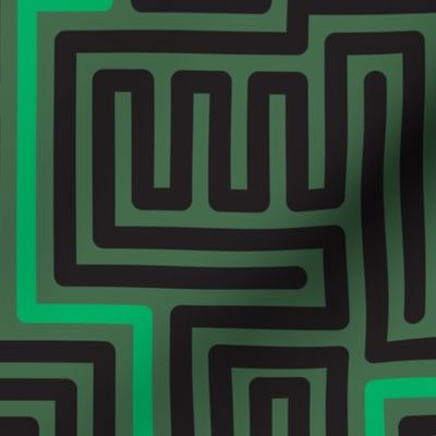 Retro tech maze rounded lines neon green black