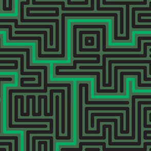 Retro tech maze rounded lines neon green black