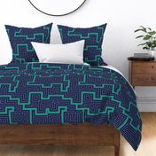 Retro tech maze rounded lines neon green blue