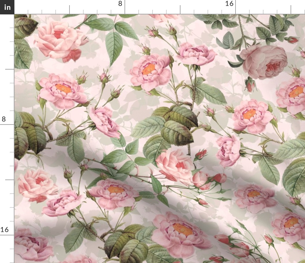 24"  Pierre-Joseph Redouté Roses, Antique rose pattern,pink