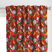 12" Yellow parrots and tropical flowers - red