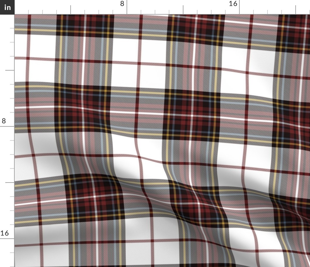 King George VI tartan, 7" white ground, red stripe, weathered