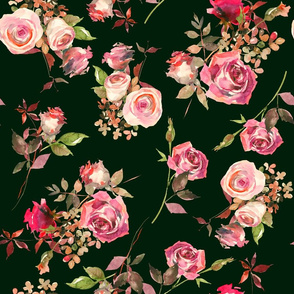 18" Dark Autumn Rose - pink and blush on dark green