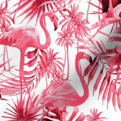 Hot Pinky Pink Flamingos and Leaves