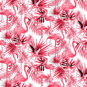 Hot Pinky Pink Flamingos and Leaves