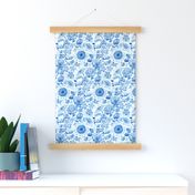 Denim Blue Monochrome Retro Floral - small print