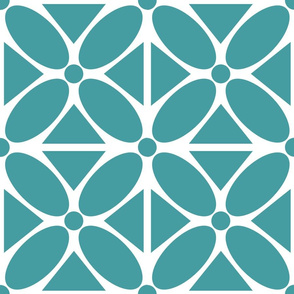 Jumbo Scale Modern Oval Petals and Triangles in Teal, Large Scale Upholstery Floral