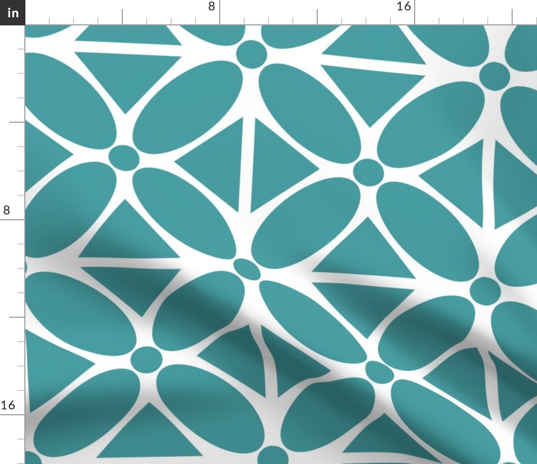 Jumbo Scale Modern Oval Petals and Triangles in Teal, Large Scale Upholstery Floral