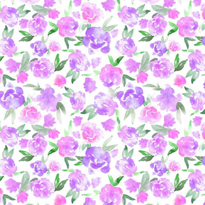 Watercolor Floral - Purple - Smaller Scale