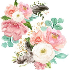 8" Boho Pink Teal Florals // White
