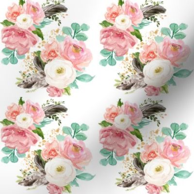 4" Boho Pink Teal Florals // White