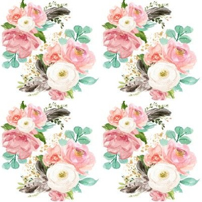 4" Boho Pink Teal Florals // White