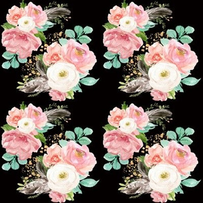 4" Boho Pink Teal Florals // Black