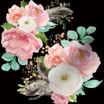 8" Boho Pink Teal Florals // Black