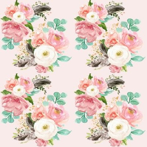 4" Boho Pink Teal Florals // Pale Blush