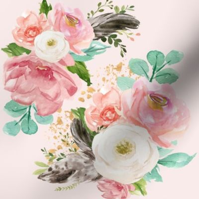 8" Boho Pink Teal Florals // Pale Blush
