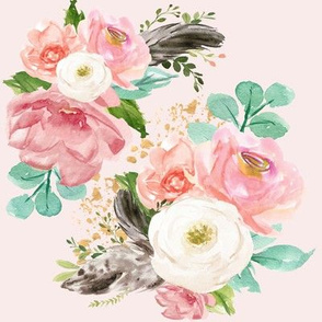 8" Boho Pink Teal Florals // Pale Blush