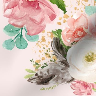 12" Boho Pink Teal Florals // Pale Blush