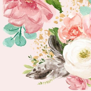 12" Boho Pink Teal Florals // Pale Blush