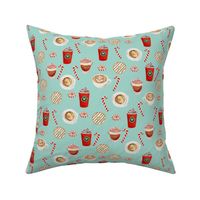 watercolor peppermint latte, coffee and donuts, christmas, xmas, holiday fabric, candy cane - mint