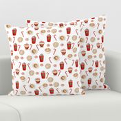 watercolor peppermint latte, coffee and donuts, christmas, xmas, holiday fabric, candy cane - white