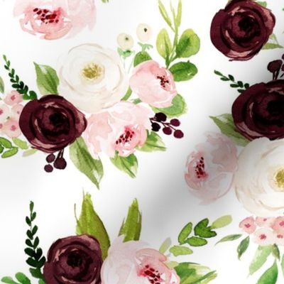 12" Rustic Burgundy Blush Florals // White