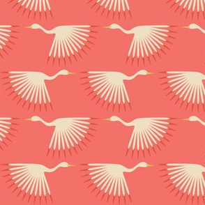 Art Deco Cranes - Living Coral