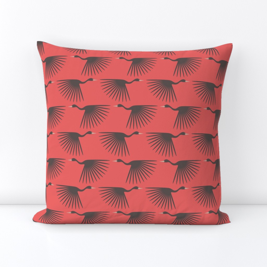 Art Deco Grey Cranes - Living Coral