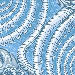 ★ KRAKEN ' ROLL ★ Monochrome Light Blue - Jumbo Scale / Collection : Kraken ' Roll – Steampunk Octopus Print