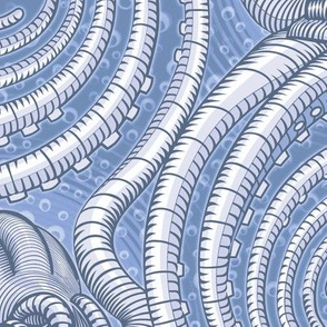 ★ KRAKEN ' ROLL ★ Monochrome Light Indigo - Jumbo Scale / Collection : Kraken ' Roll – Steampunk Octopus Print