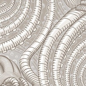 ★ KRAKEN ' ROLL ★ Monochrome Light Sand Gray - Jumbo Scale / Collection : Kraken ' Roll – Steampunk Octopus Print