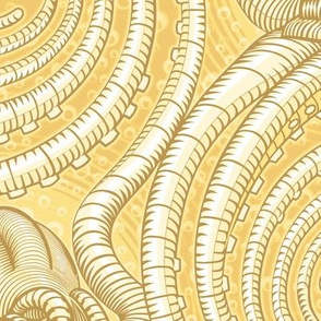 ★ KRAKEN ' ROLL ★ Monochrome Light Golden Yellow - Jumbo Scale / Collection : Kraken ' Roll – Steampunk Octopus Print