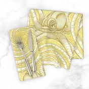 ★ KRAKEN ' ROLL ★ Monochrome Light Mustard Yellow - Jumbo Scale / Collection : Kraken ' Roll – Steampunk Octopus Print