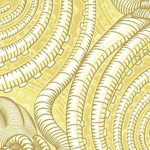 ★ KRAKEN ' ROLL ★ Monochrome Light Mustard Yellow - Jumbo Scale / Collection : Kraken ' Roll – Steampunk Octopus Print