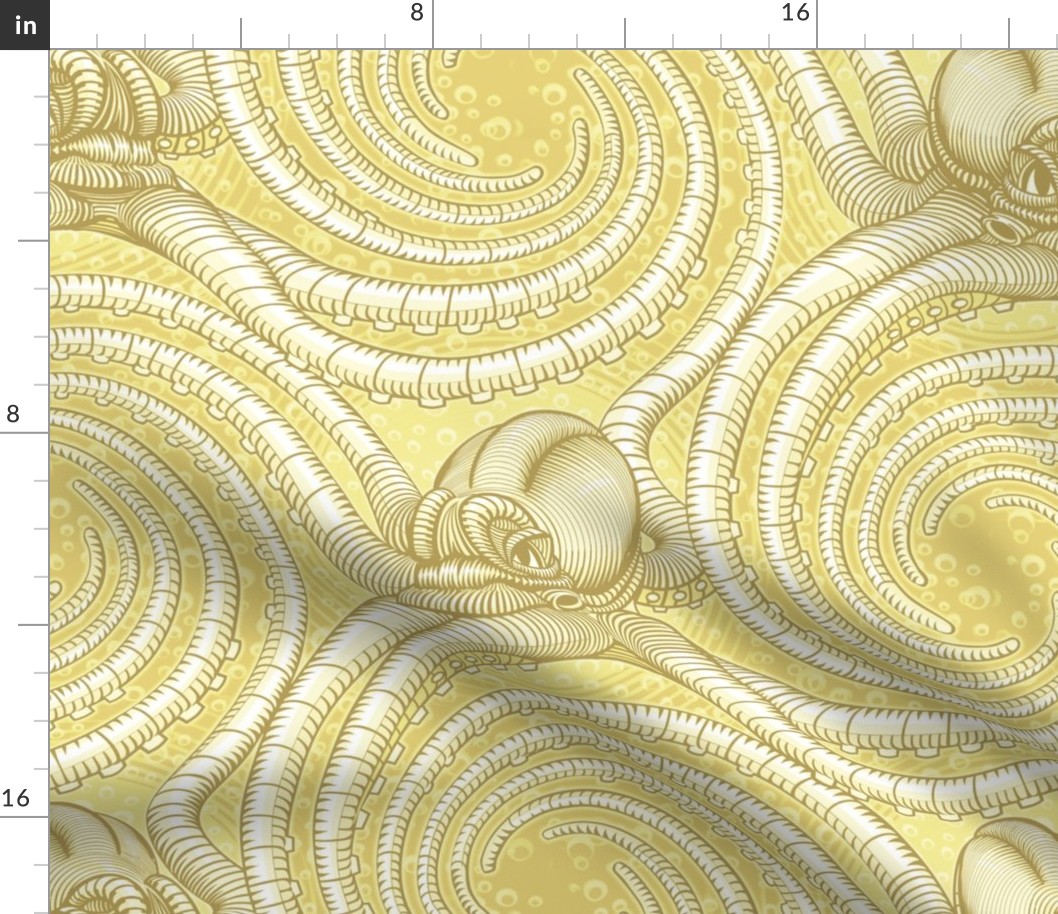 ★ KRAKEN ' ROLL ★ Monochrome Light Mustard Yellow - Jumbo Scale / Collection : Kraken ' Roll – Steampunk Octopus Print