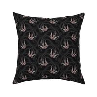 ★ SWALLOW TATTOO ★ Plum on Black, Small Scale / Collection : Swallows & Polka Dots – Rockabilly Prints