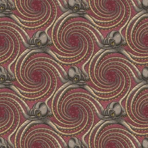 ★ KRAKEN ' ROLL ★ Burgundy Red - Tiny Scale / Collection : Kraken ' Roll – Steampunk Octopus Print