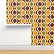 Ogee mosaic large retro ovals moss orange brown