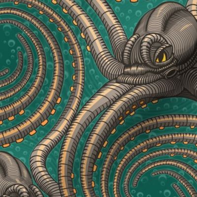 ★ KRAKEN ' ROLL ★ Green - Large Scale / Collection : Kraken ' Roll – Steampunk Octopus Print