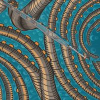 ★ KRAKEN ' ROLL ★ Teal - Jumbo Scale / Collection : Kraken ' Roll – Steampunk Octopus Print